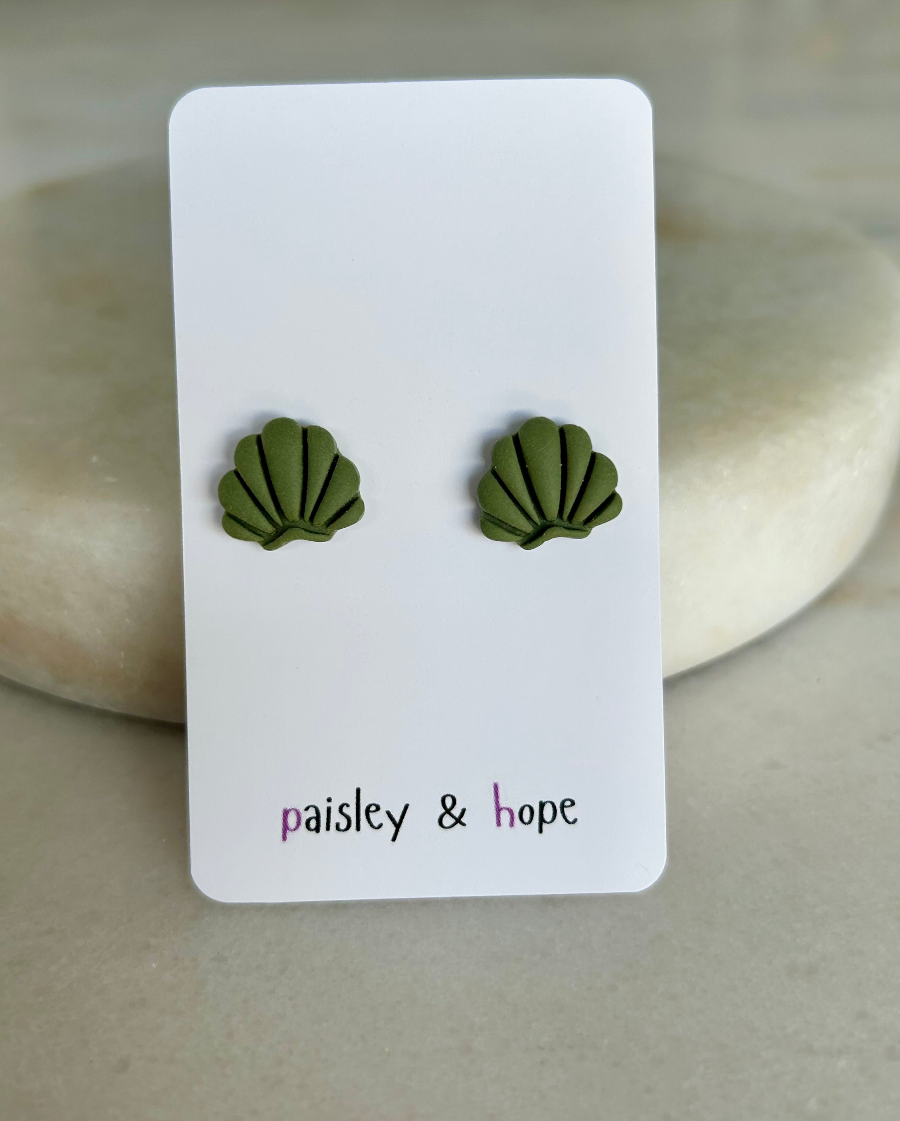 Polymer Clay Shell Studs - Choose Colour