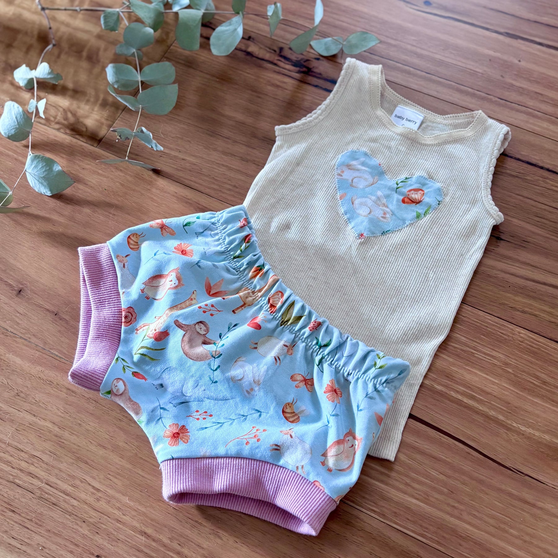 Baby Summer Shorties Set - Pink Blue Floral Bunnies