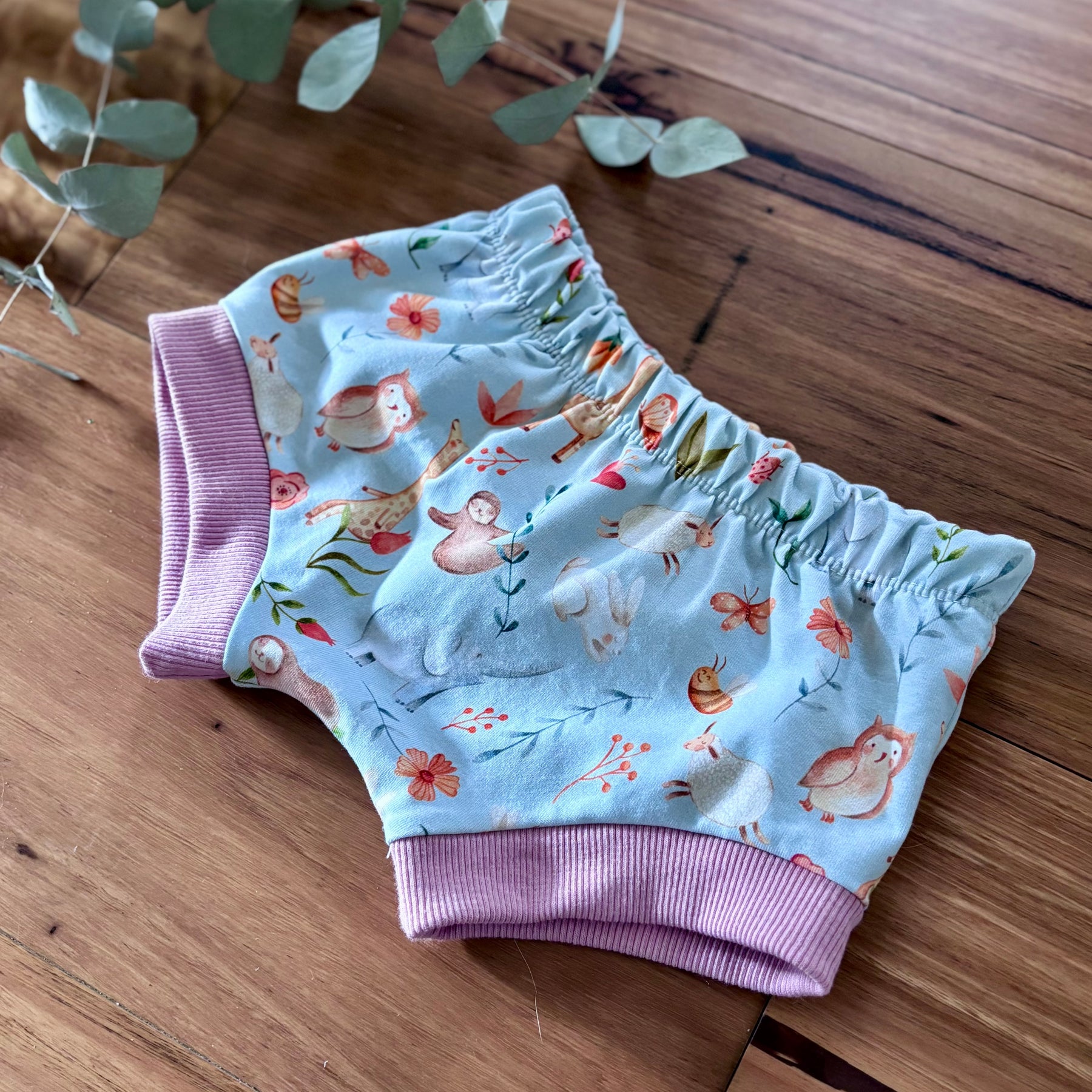 Baby Summer Shorties Set - Pink Blue Floral Bunnies