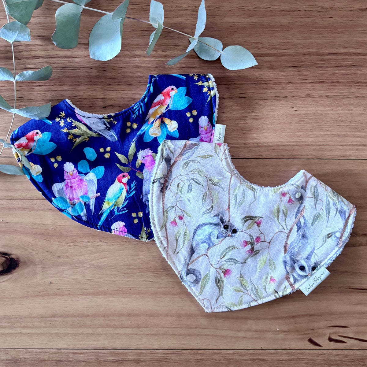 Australiana Baby Bib Set | Birdies and Possums | Ready to Ship