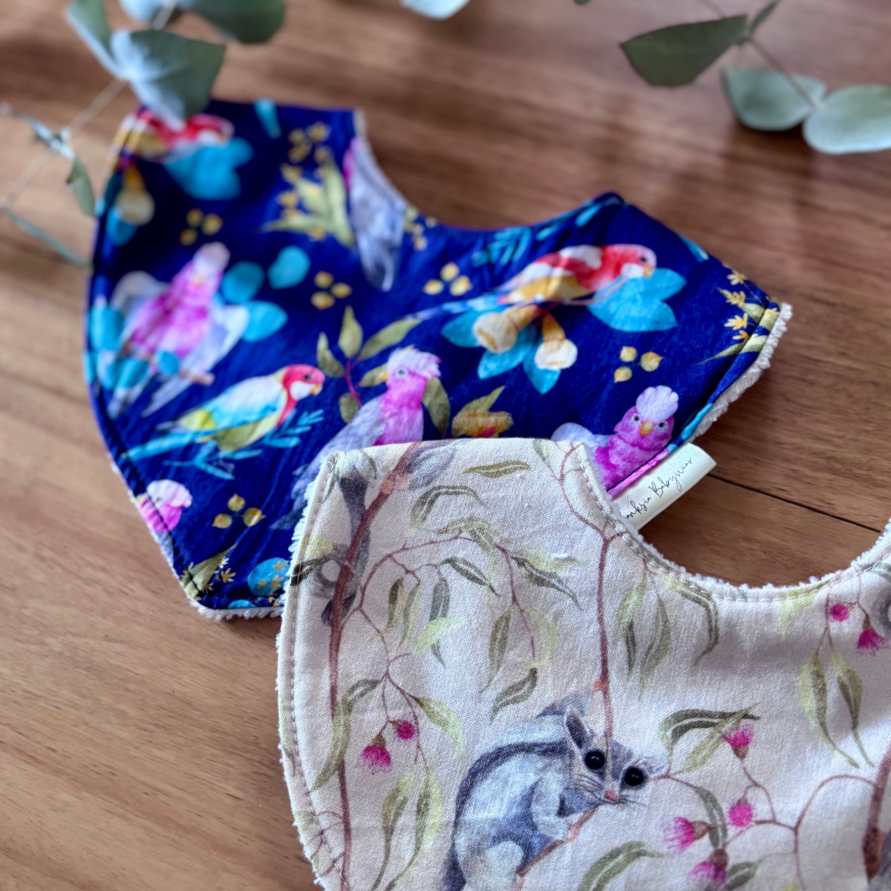 Australiana Baby Bib Set | Birdies and Possums | Ready to Ship