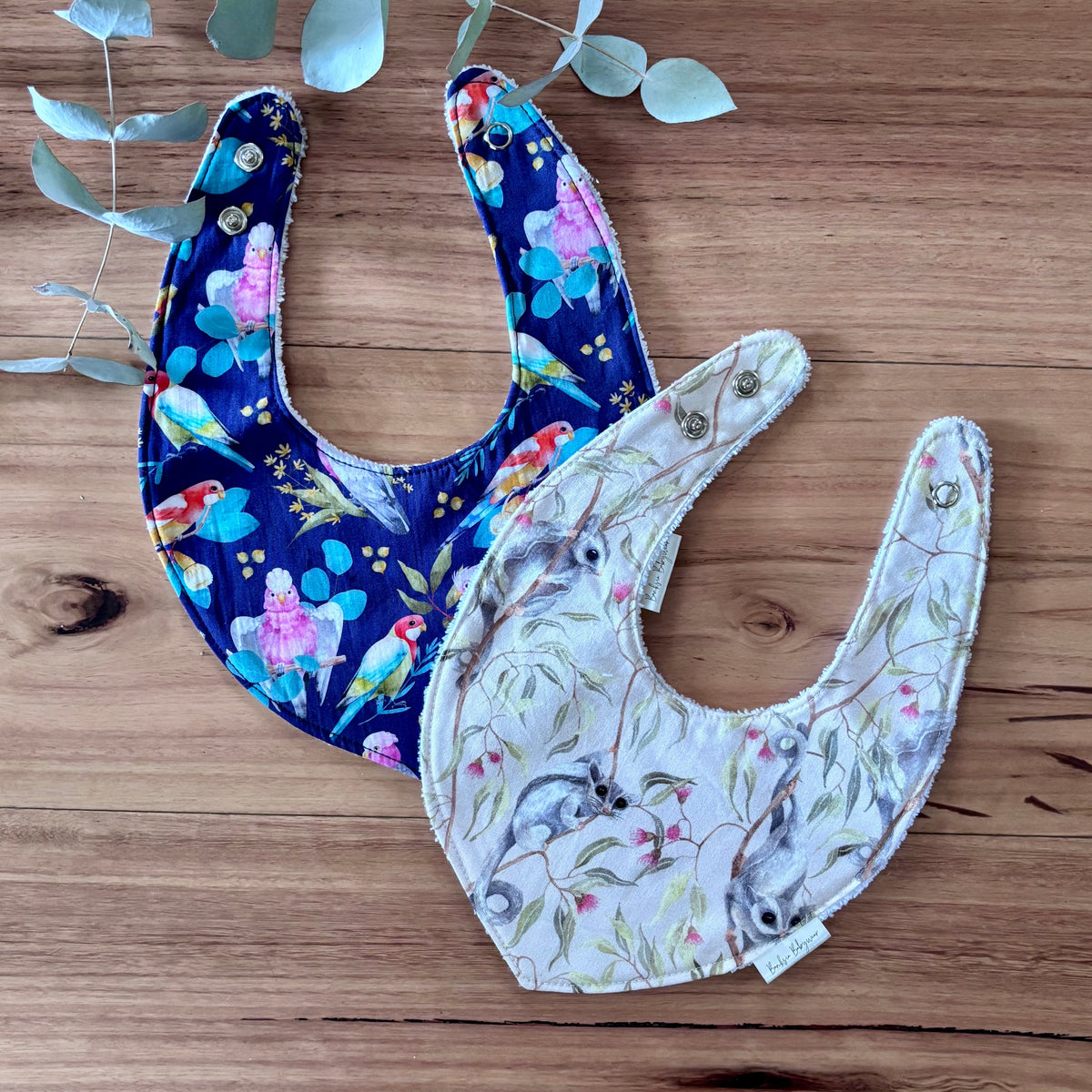 Australiana Baby Bib Set | Birdies and Possums | Ready to Ship