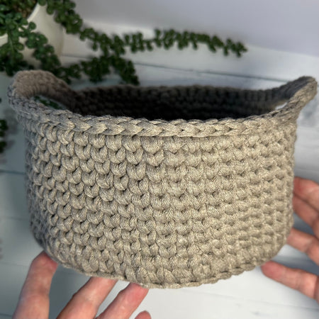 Neutral Beige Crocheted Basket - Large with Handles