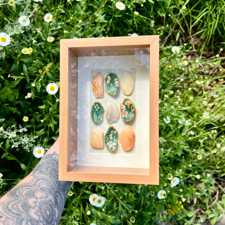 Framed Shell Art Vintage Floral Collage