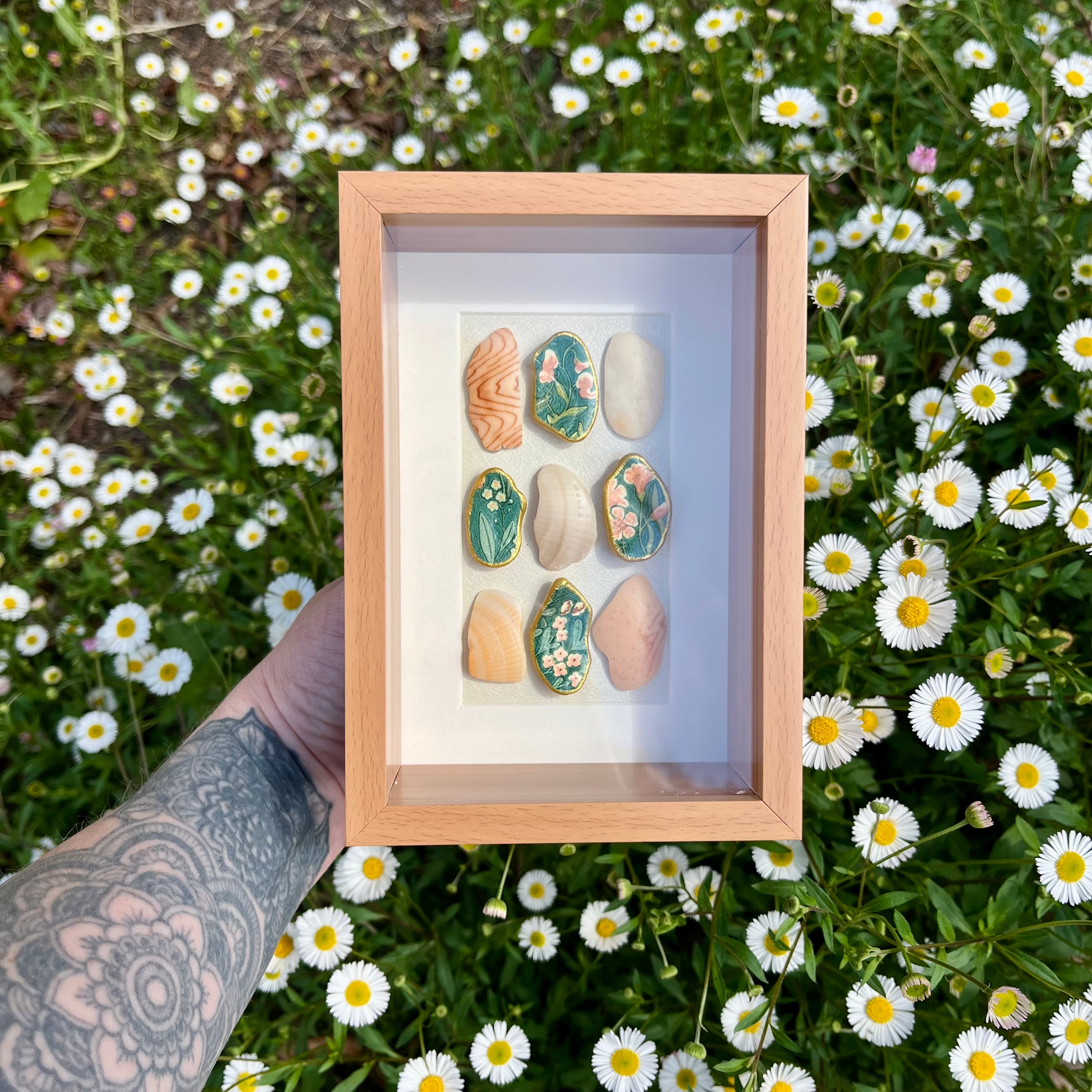 Framed Shell Art Vintage Floral Collage