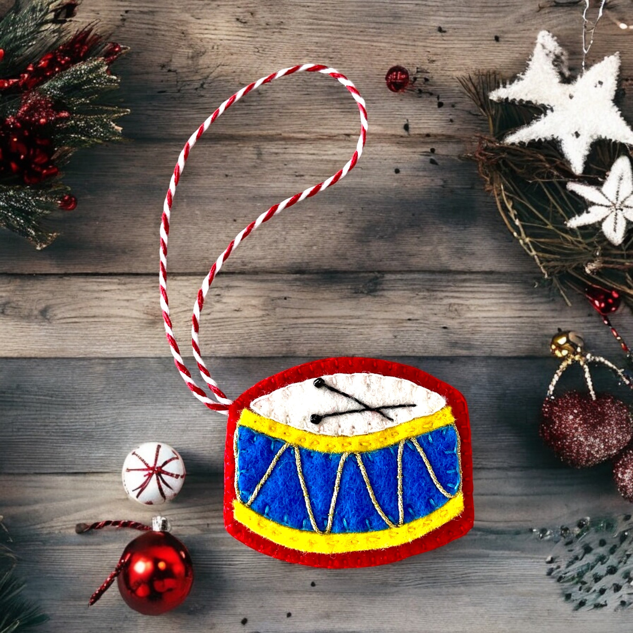Handmade Felt Drum Christmas Tree Ornament