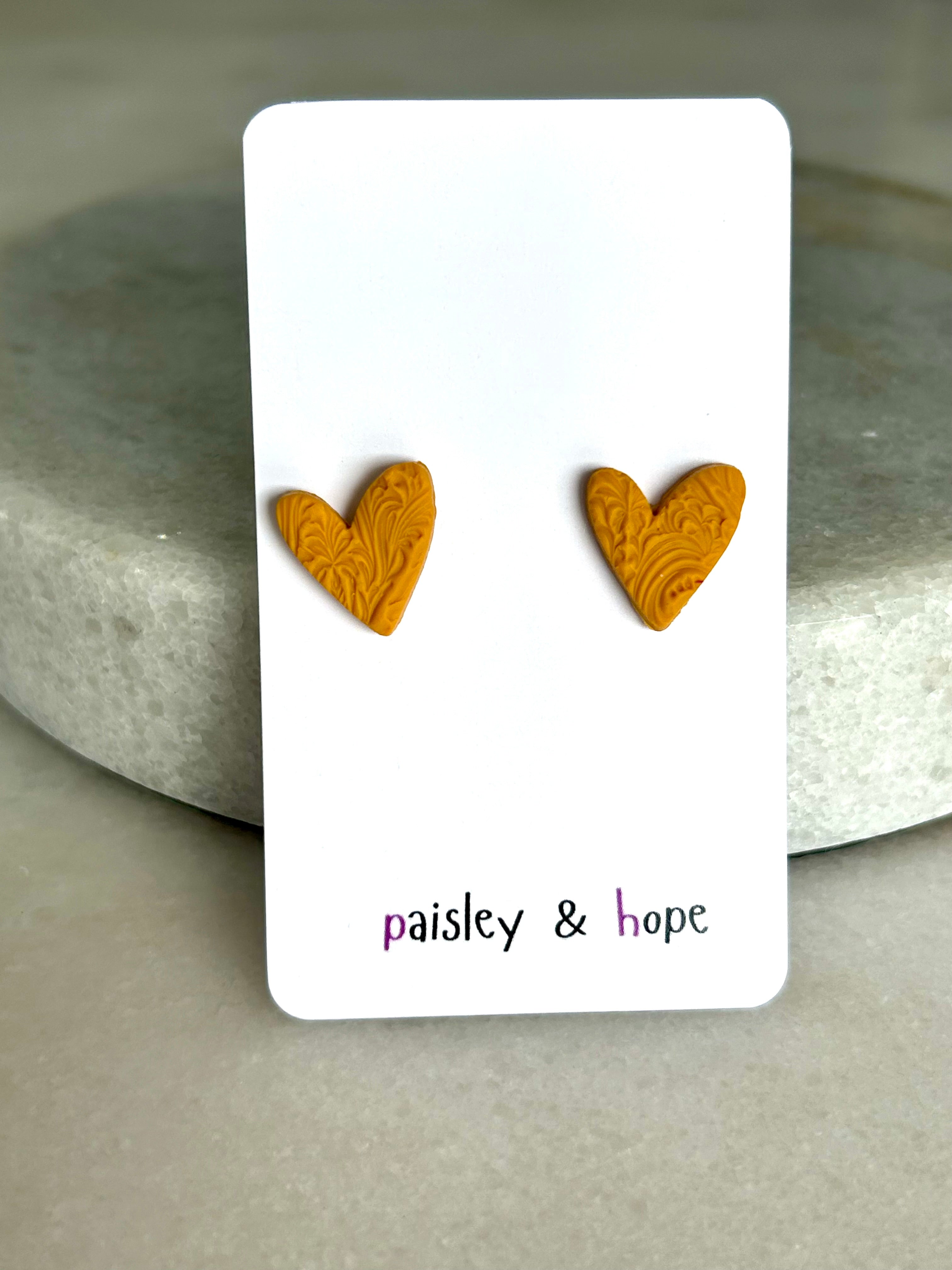 Polymer Clay Heart Studs - Choose Colour