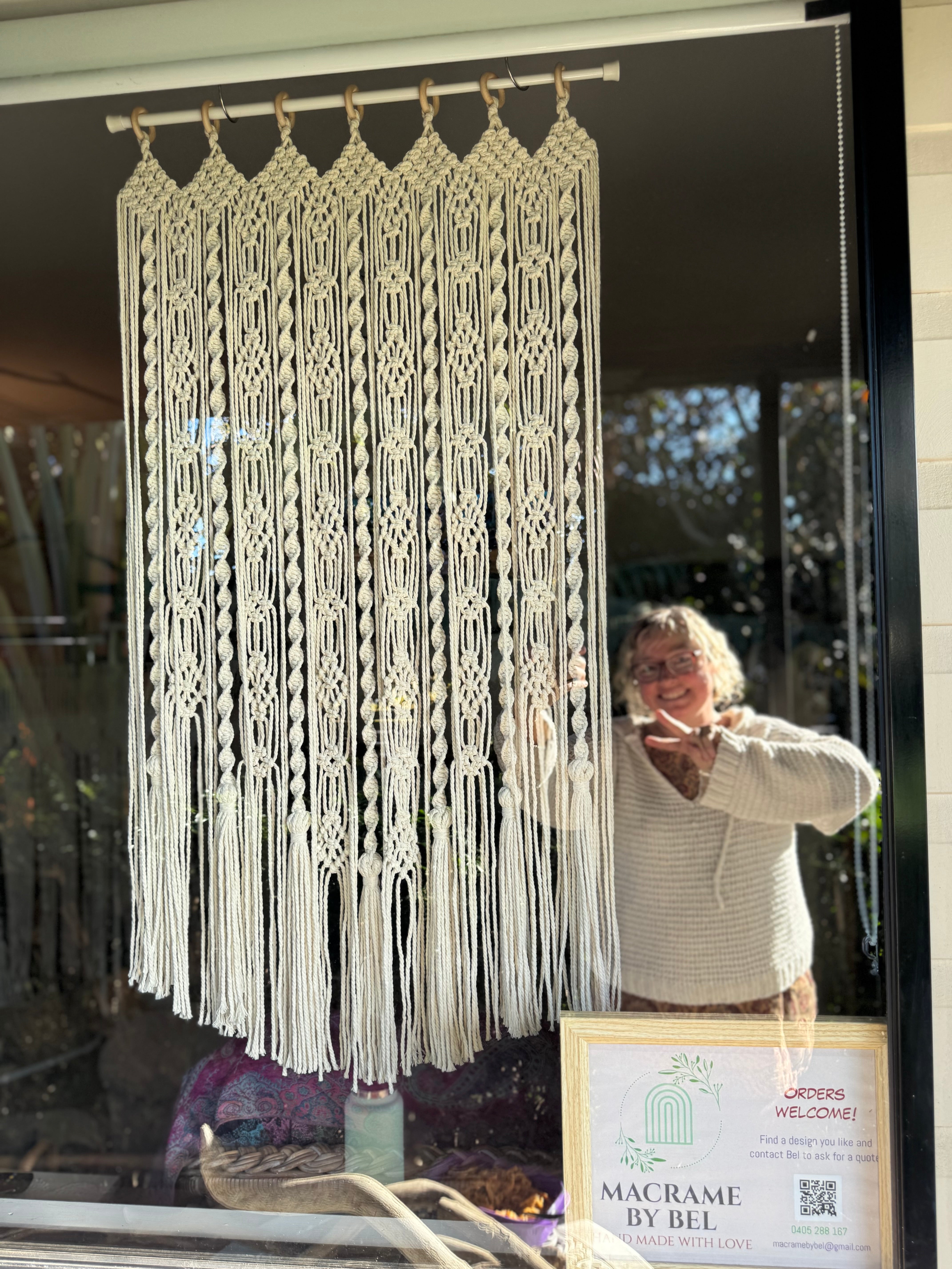 "Katie" Macrame Curtain on wooden rings