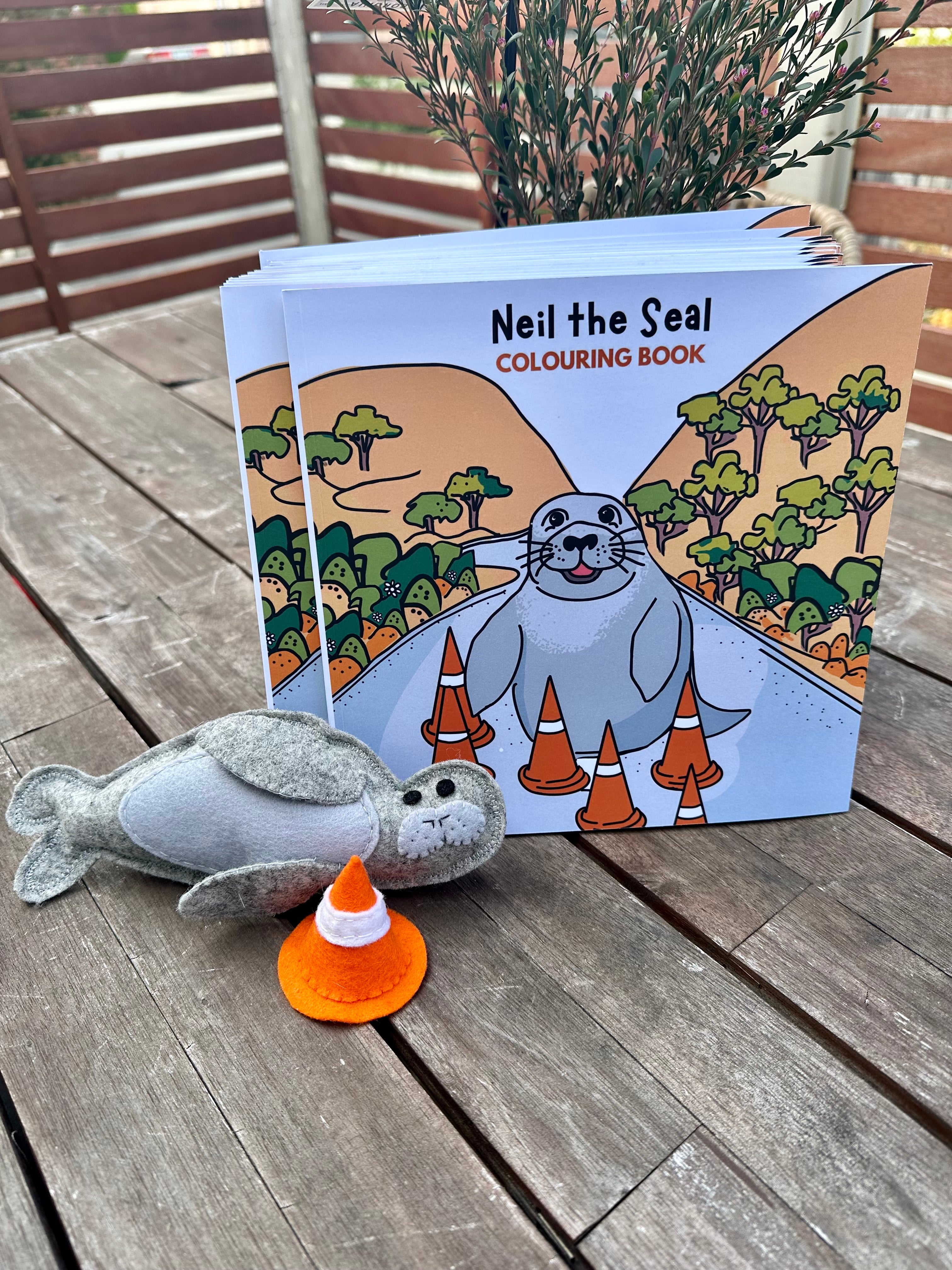 Neil the Seal soft toy with colouring book
