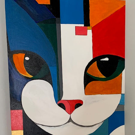 Cubist Cat Painting Wall Art