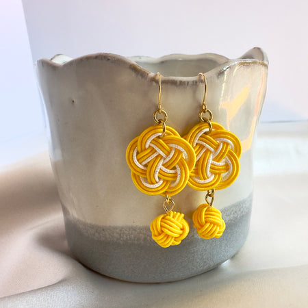 Plum Flower Mizuhiki Earrings – Handmade Japanese Mizuhiki Knot with Ume Blossom, Lightweight, Dangling & Statement, Gift for her