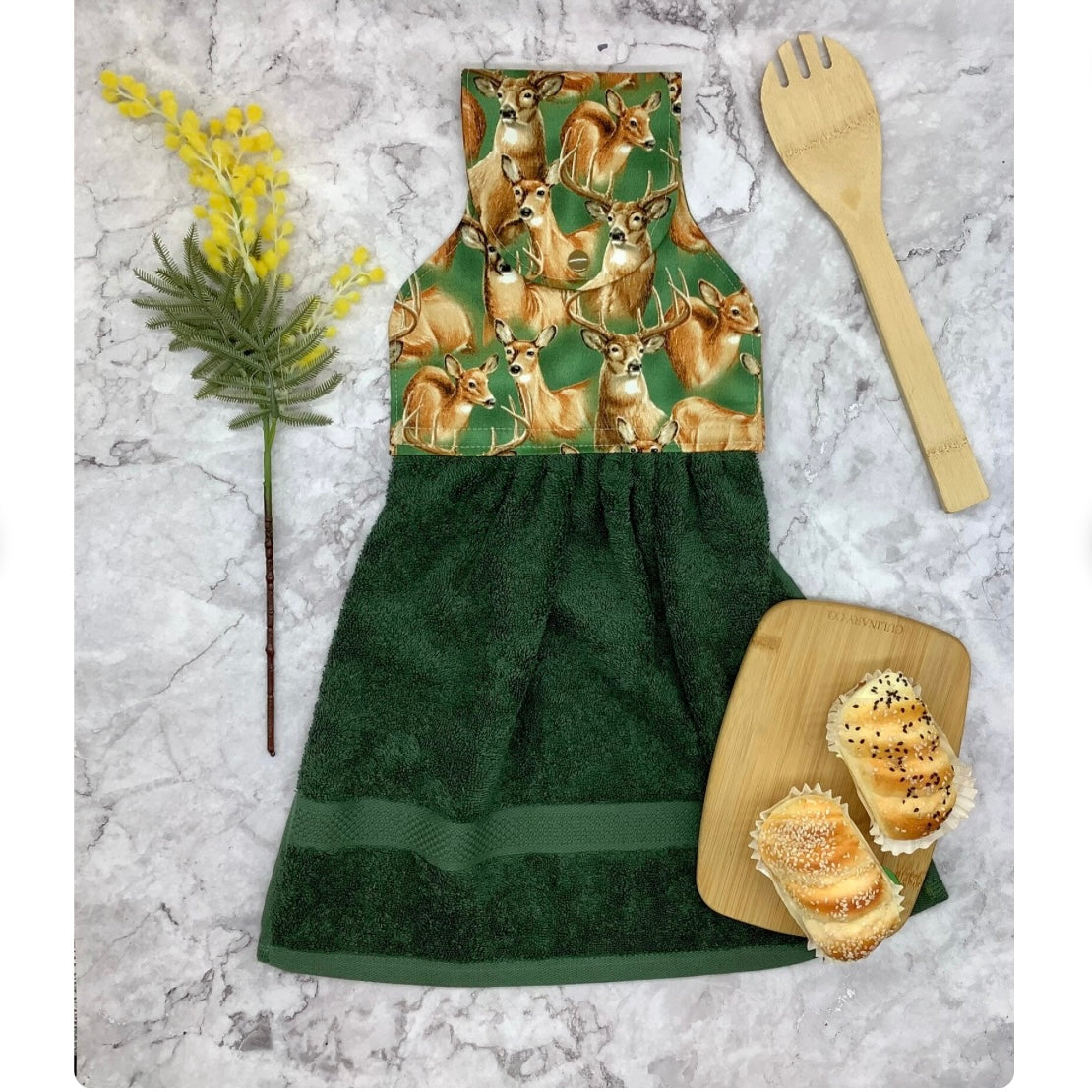 Deers, reindeers hanging hand towel with fabric and loop top. - 3 Designs