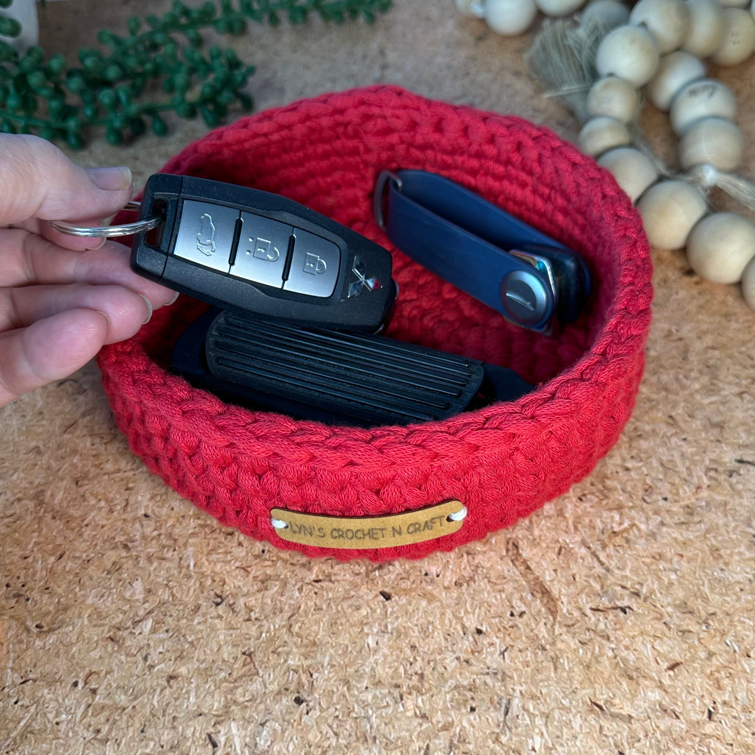 Red Handmade Crochet Basket - small