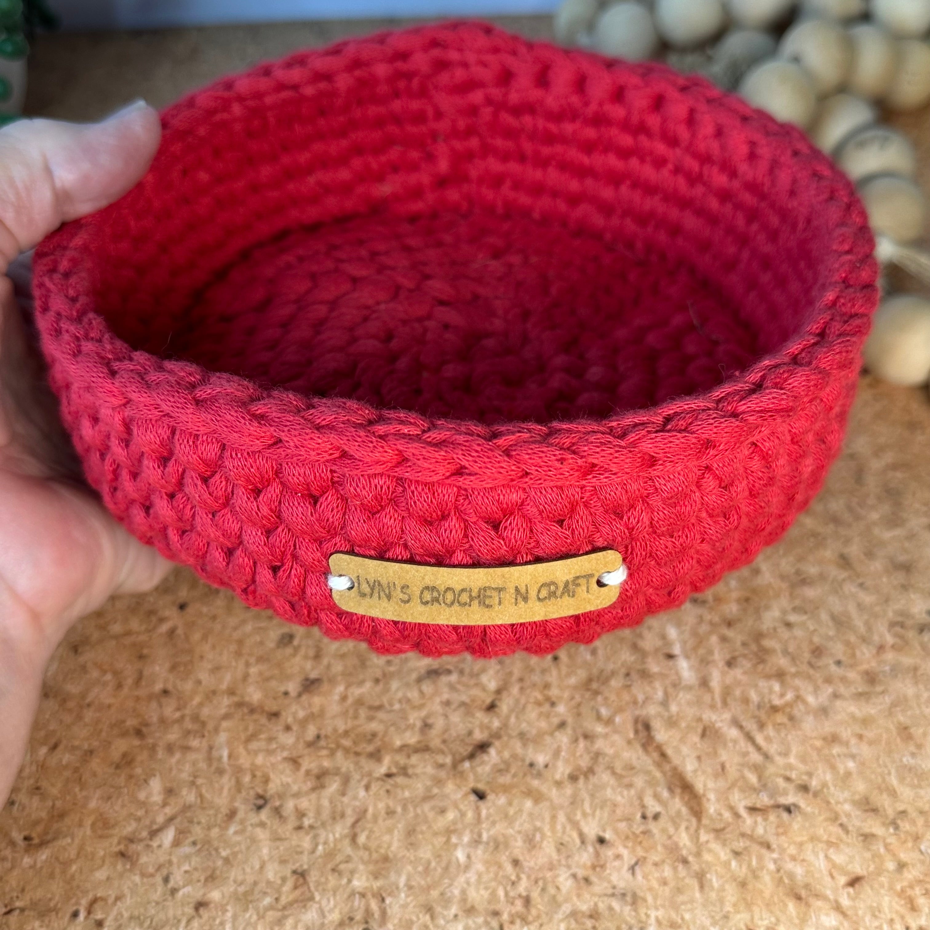 Red Handmade Crochet Basket - small