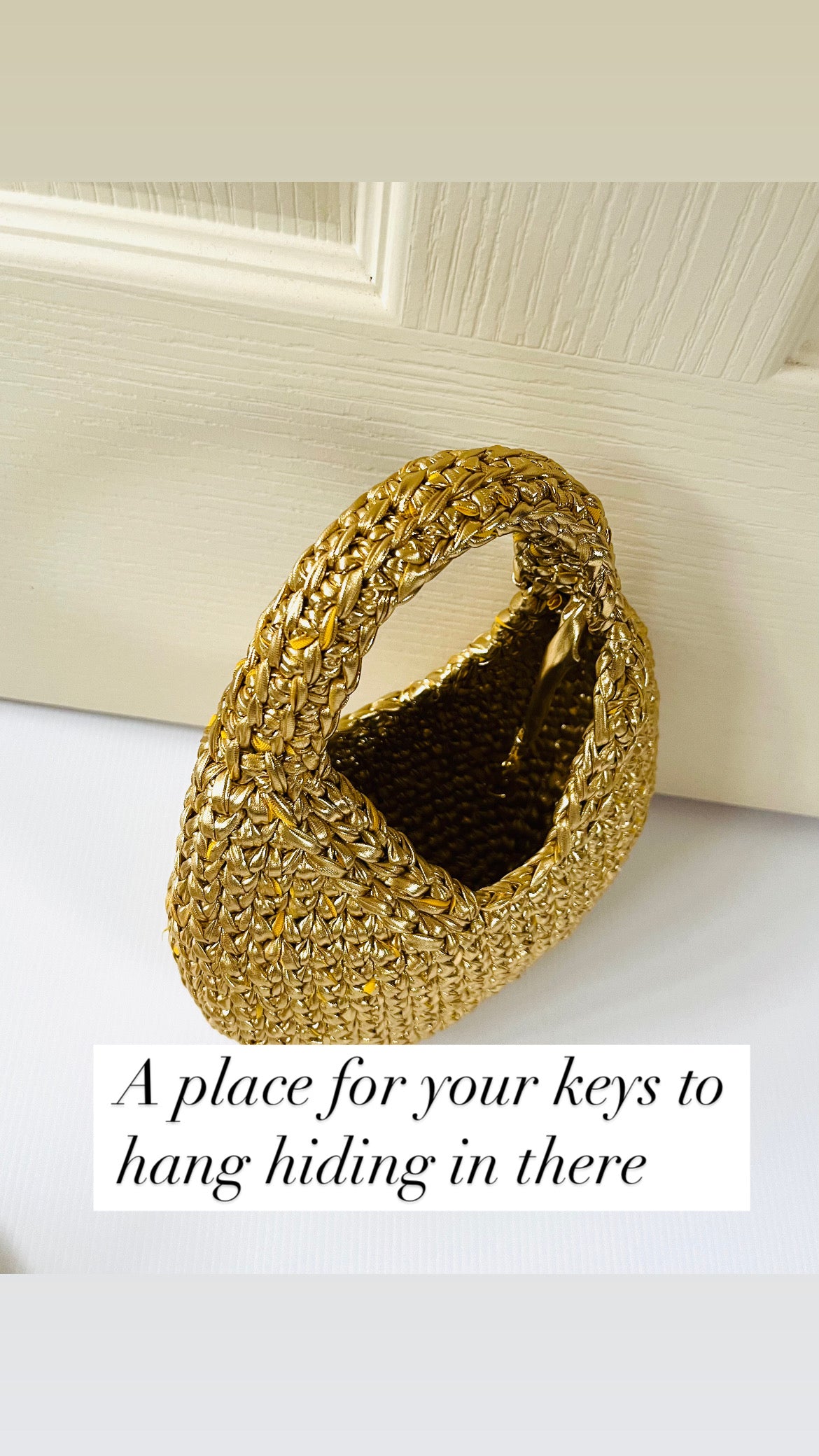 Crochet Metallic Gold Colour Handbag