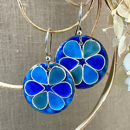 Blue flowers. Cloisonné enamel earrings. Handmade