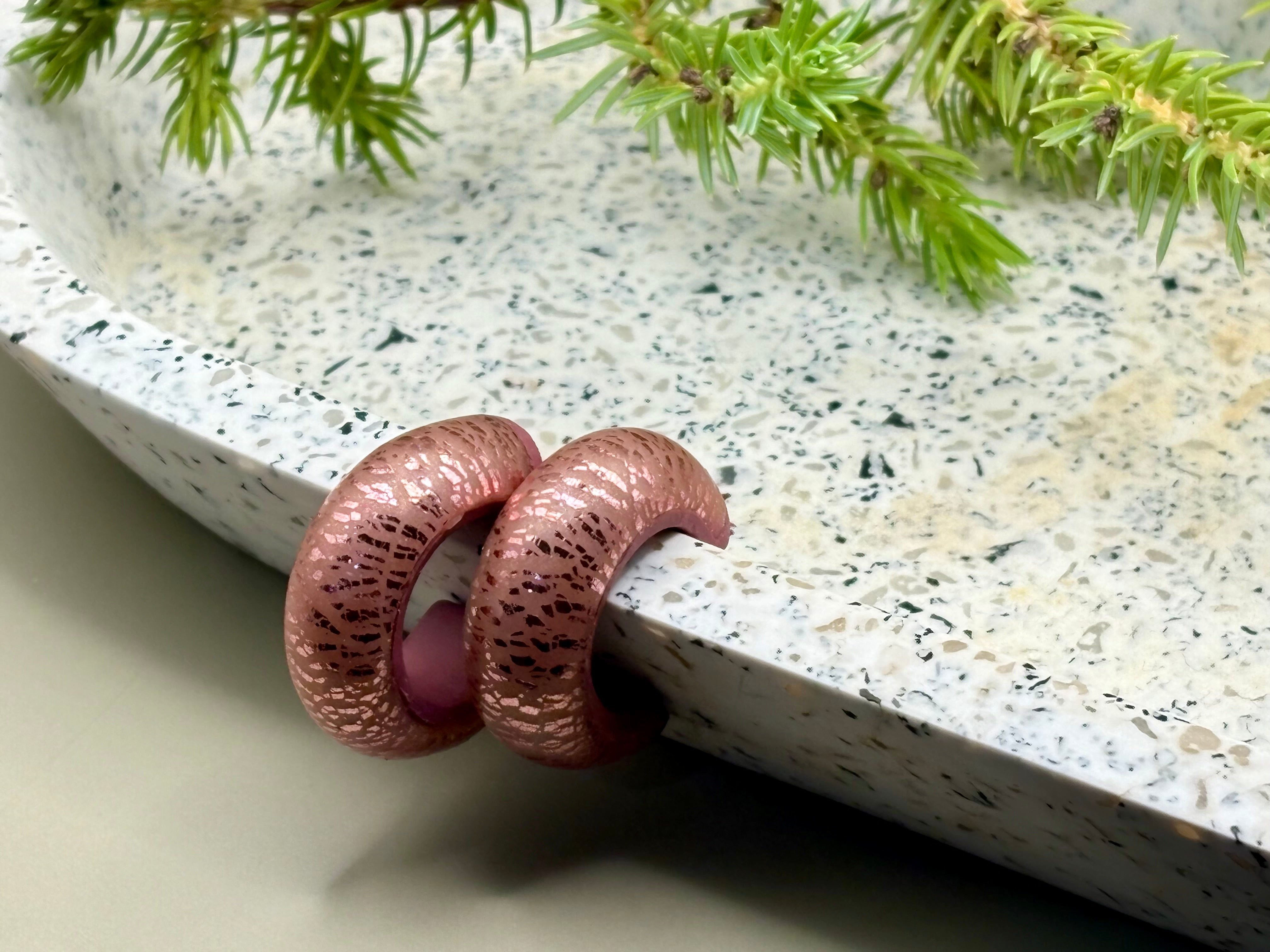 Pink Crackle Hoop Earrings