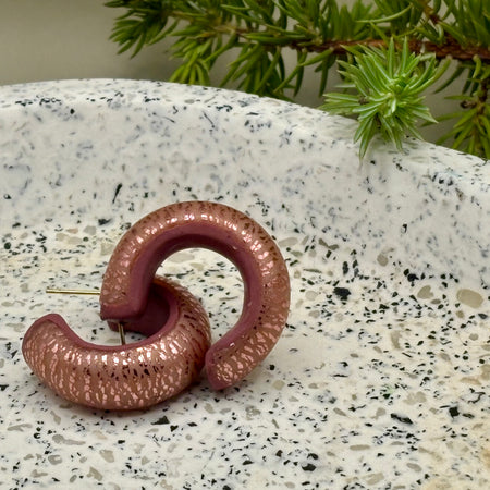 Pink Crackle Hoop Earrings