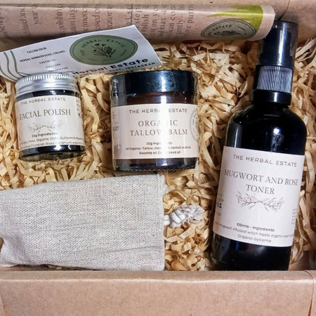 Face Care Combo. Herbal Toner + Facial Polish + Organic Tallow Balm Gift Boxed