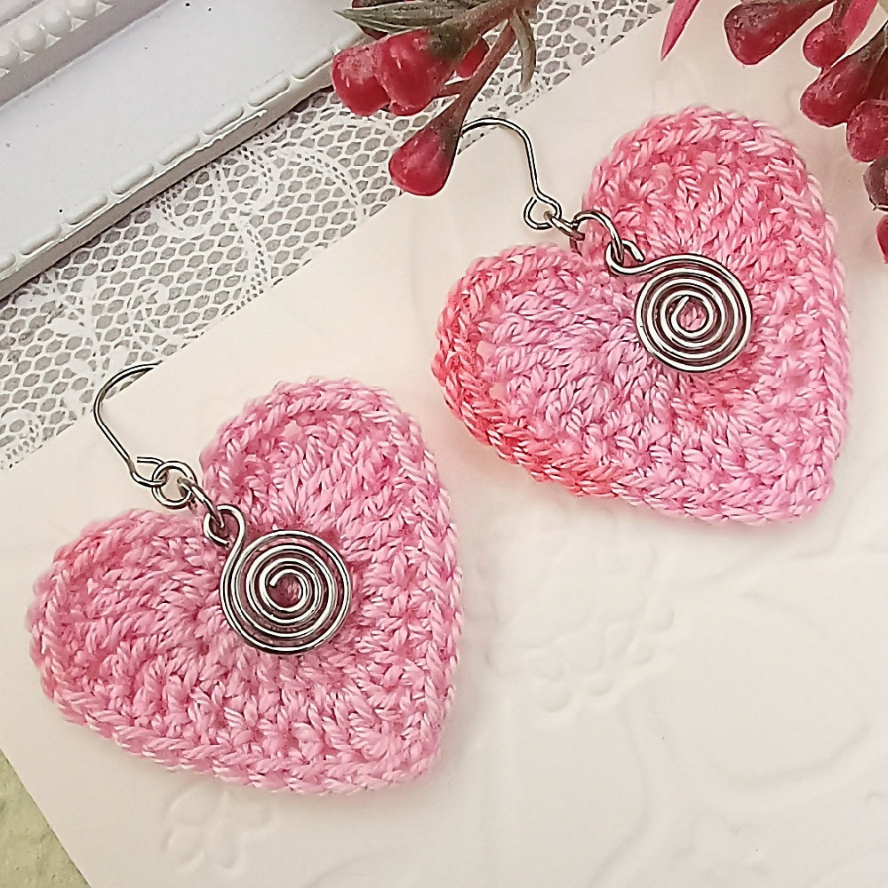 Crochet Micro Heart Earrings with Charms