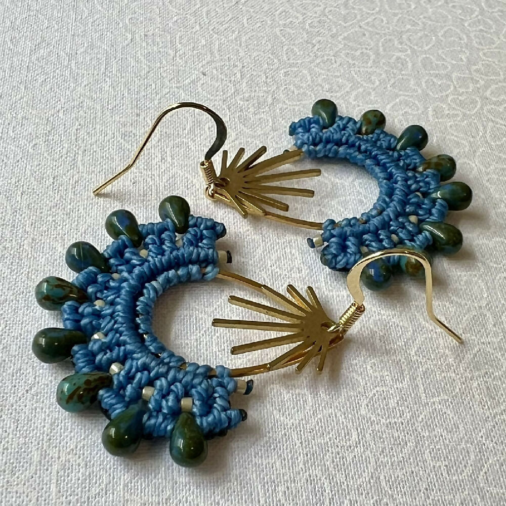 Blue Teardrop Micro Macrame Earrings +Free Microfibre Pouch