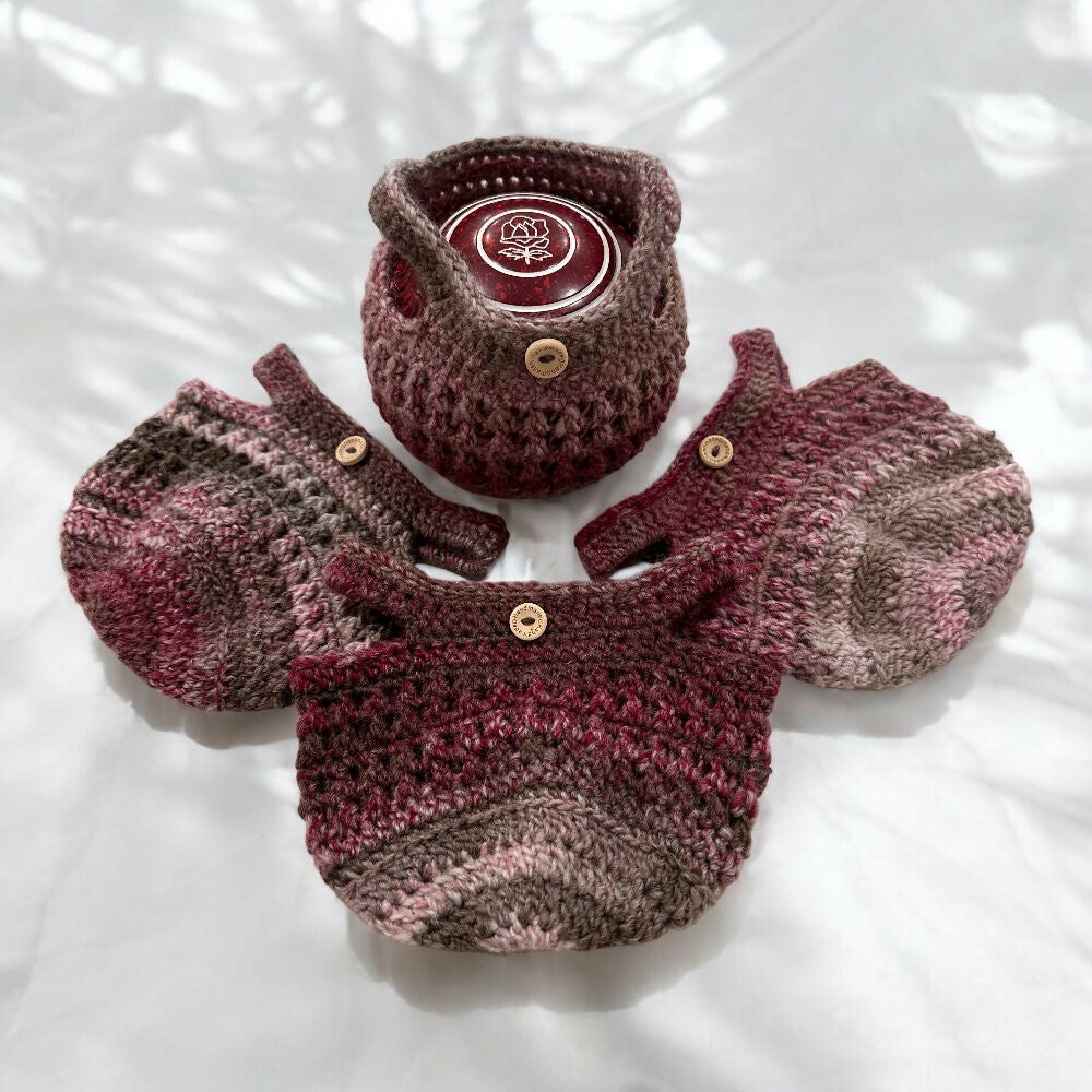 Crochet Lawn Bowls Beanies (set of 4) - Red Spirit