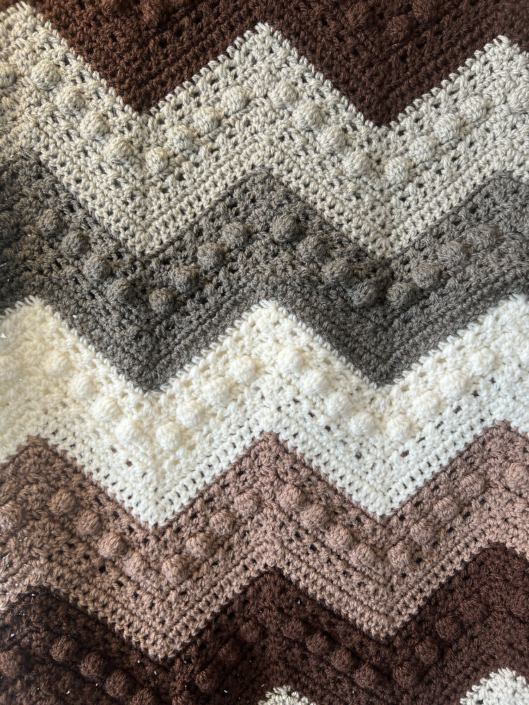 Blanket | Handmade Crochet | Bobble Ripple | Browns & Cream