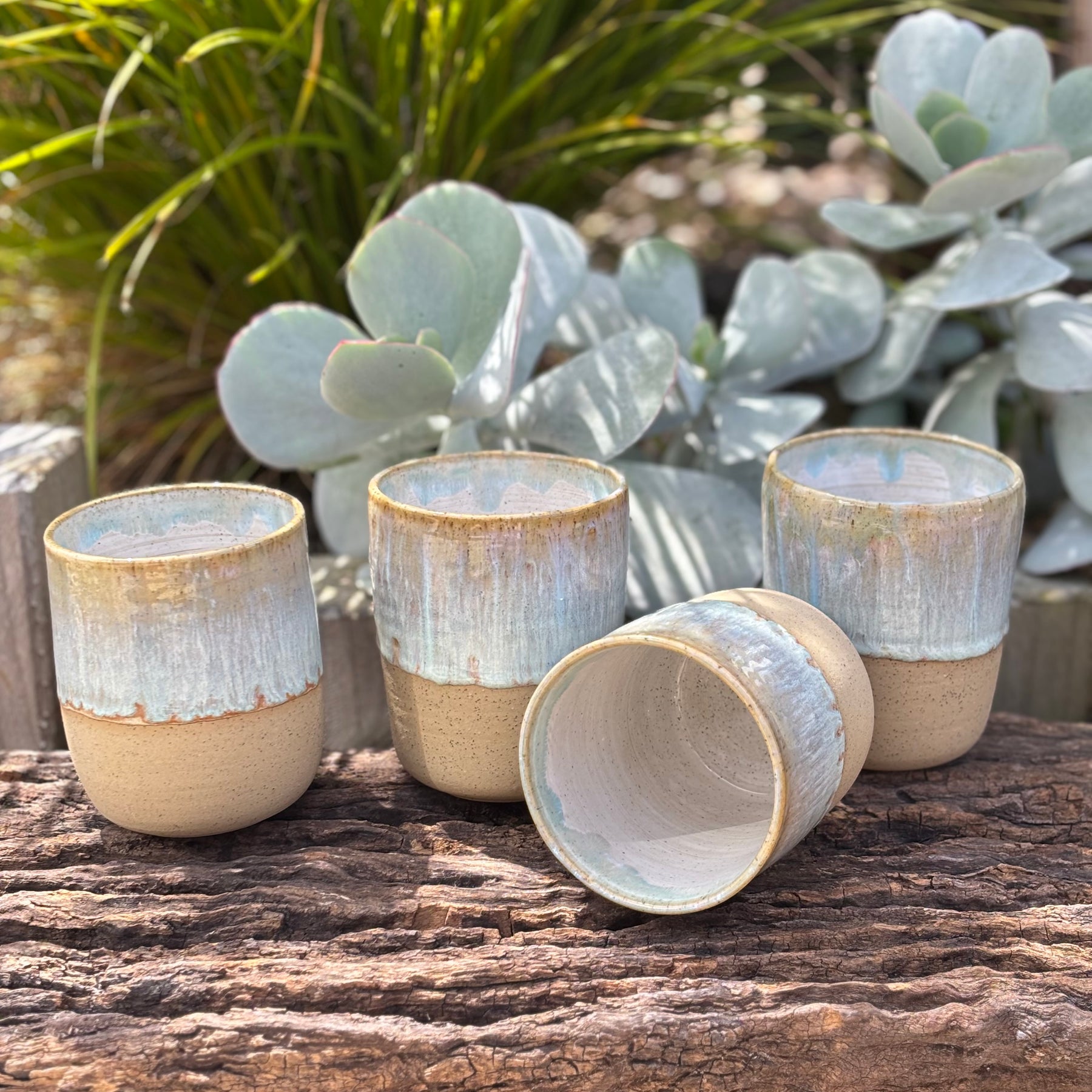 Ice Blue Ceramic Tumbler/Mug with Tan Speckled Clay