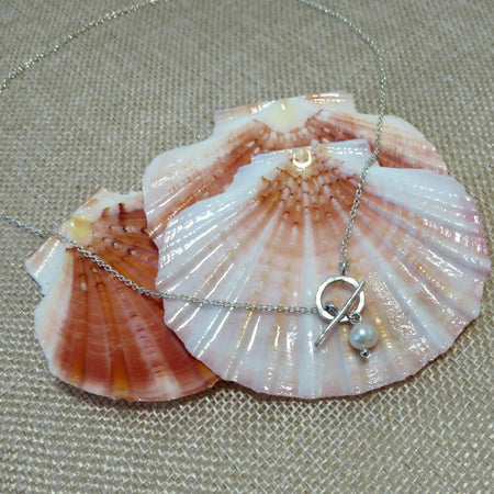 White Akoya Pearl with Sterling Silver Toggle Necklace, Pearl Naturally Cultivated AAA Grade, Toggle necklace. Sterling Toggle and Bar clasp