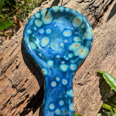 Handmade Ceramic Spoon Rest Glazed in Midnight Blue