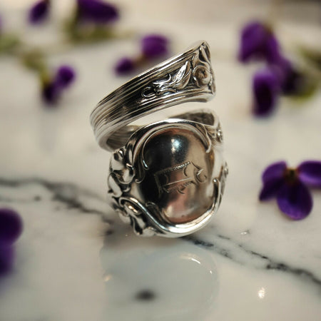 1904 Antique Violet Sterling silver spiral Spoon Ring