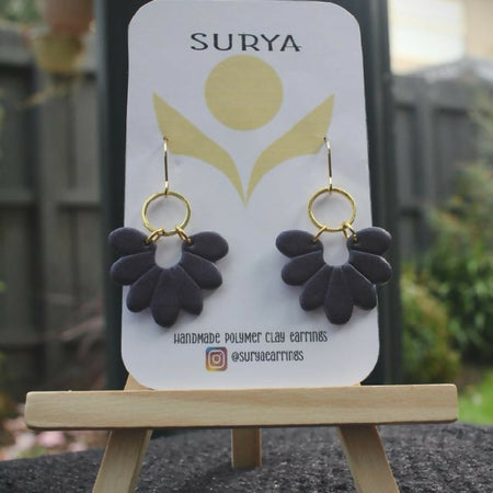 Aubergine & Gold petal hook earrings