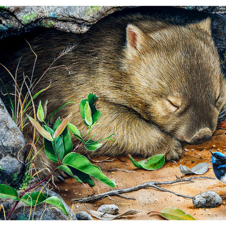 Wombat & Fairy-wren Jigsaw Puzzle | Deep Sleeper | 1000 Piece | Aussie Animals