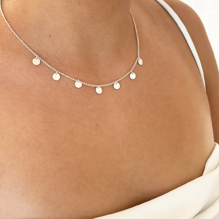 Sterling Silver 7 Coin Layering Necklace Choker Valentine Gift, Adjustable, Feminine, 925 Silver Jewellery