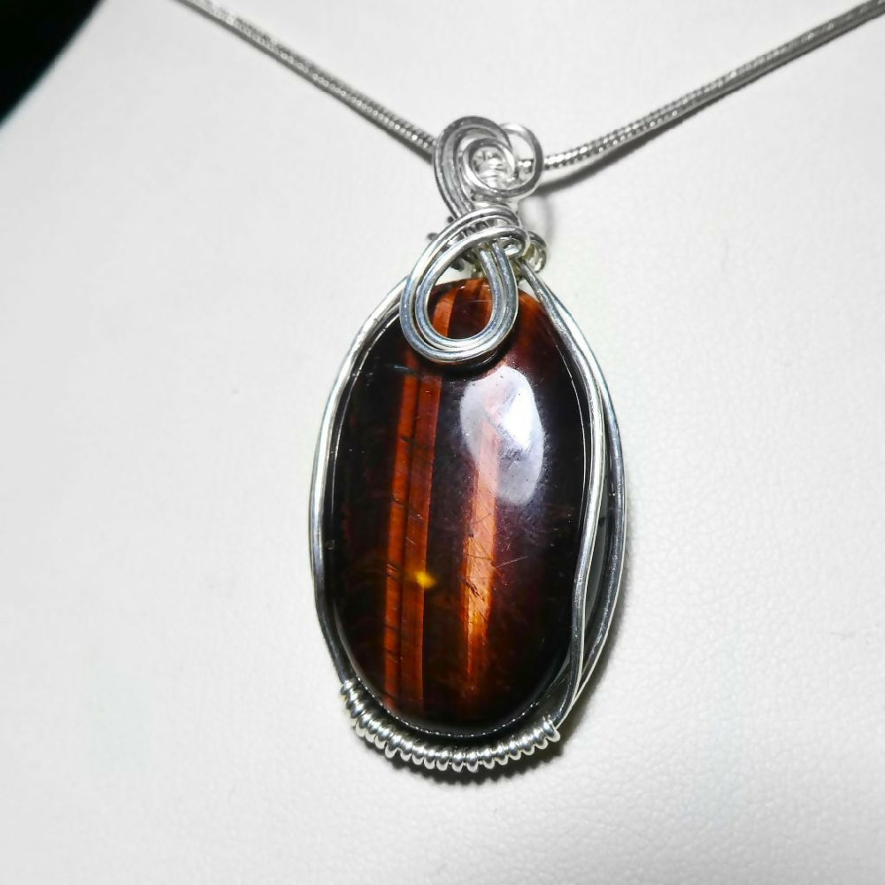 Red Tiger Eye pendant Sterling silver filled wire wrapped