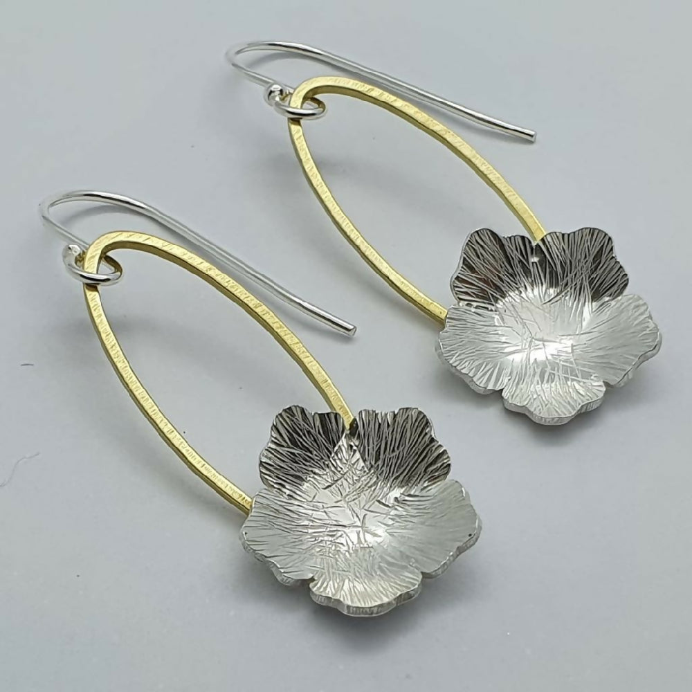 Sterling silver and brass flower earrings