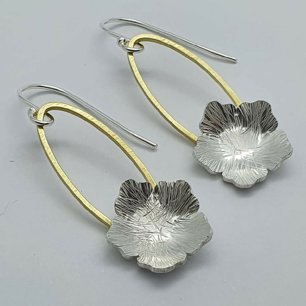 Sterling silver and brass flower earrings