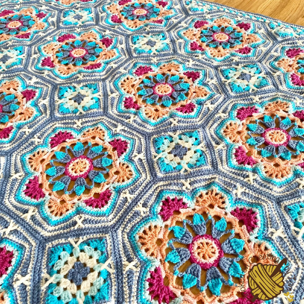 ‘Persian Tiles’ Heirloom Handmade Lap Blanket 100% Acrylic