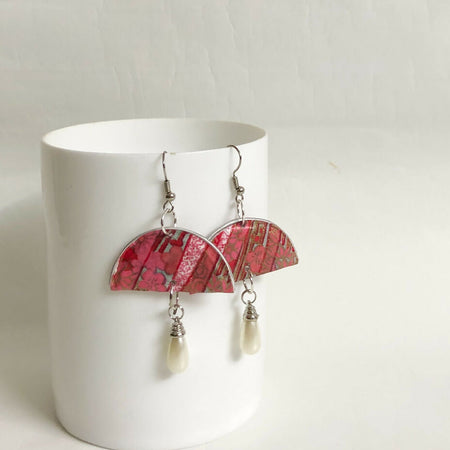 Recycled Coffee Pod Earrings - Pearl in Red