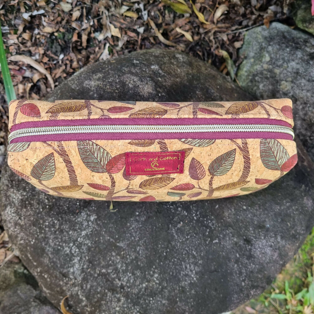 Cork Toiletry Bag / Make-up Bag - Leaf Pattern Cork