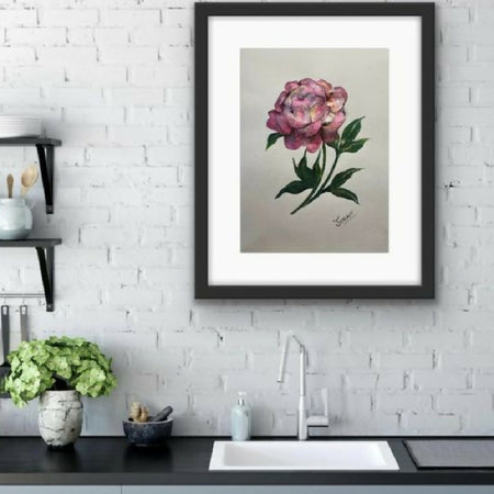 Watercolor Titled Divine , stunning shimmering rose framed