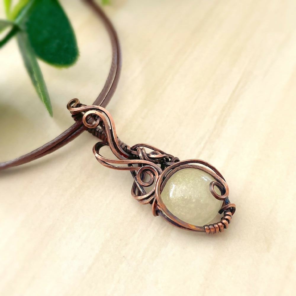 Australian-artist-handmade-unique-jewellery-pendant-cream-Elegant 28x19mm Wire-Wrapped Resin Cabochon Pendant left