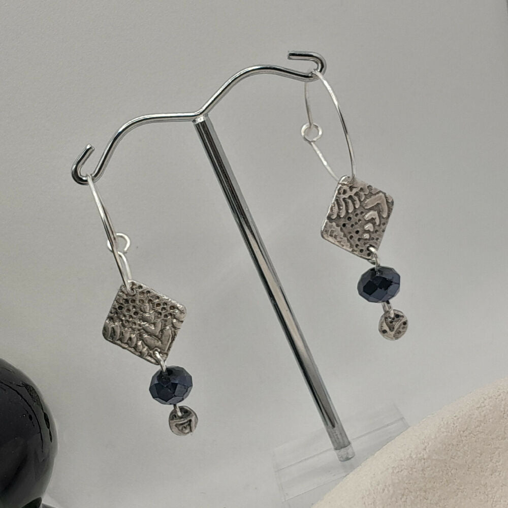 Fine silver earrings boho and bead hoop -handmade ear wire