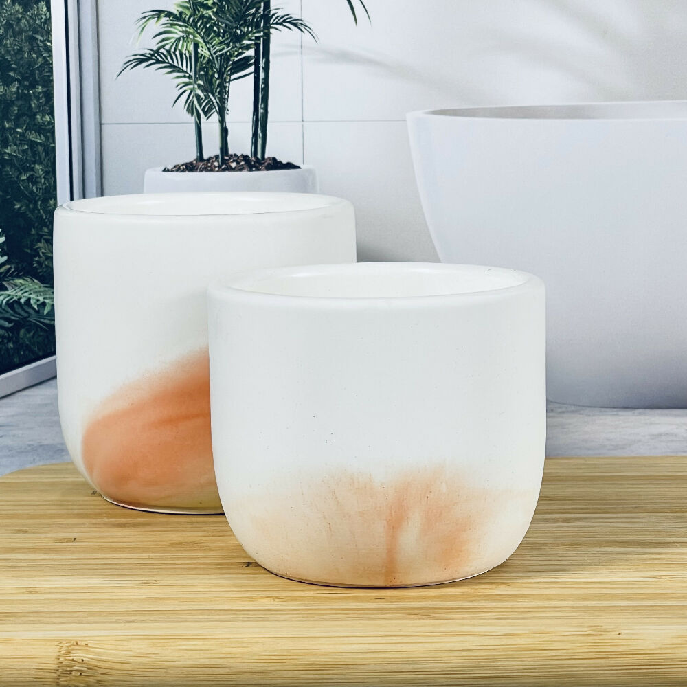 Stone Style Candle Pot - Apricot, Spice & White