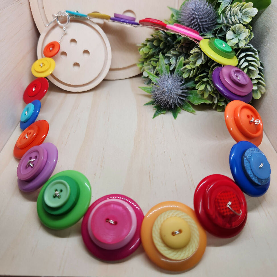 Button Necklace Rainbow Candy Colourful Fun Jewellery with Earrings