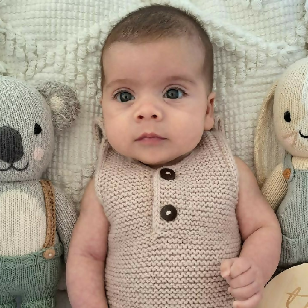 Beige merino knit baby romper size 0-3 months