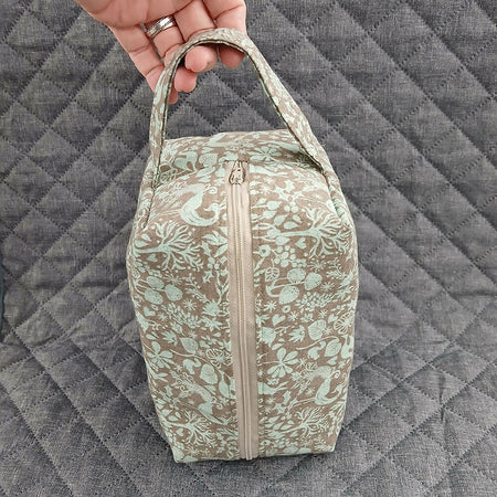 Woodland bunny print quilted makeup bag , Toiletry bag with handle