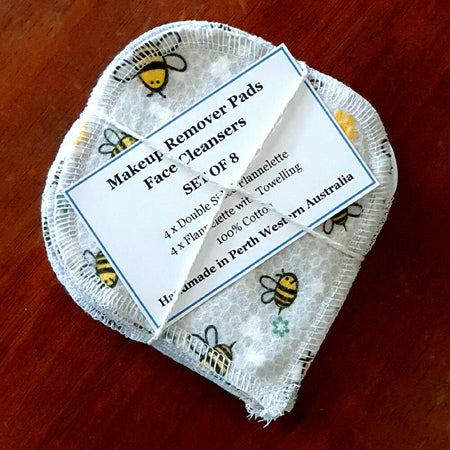 Reusable Face Cleansers, cute bee fabric, set of 8