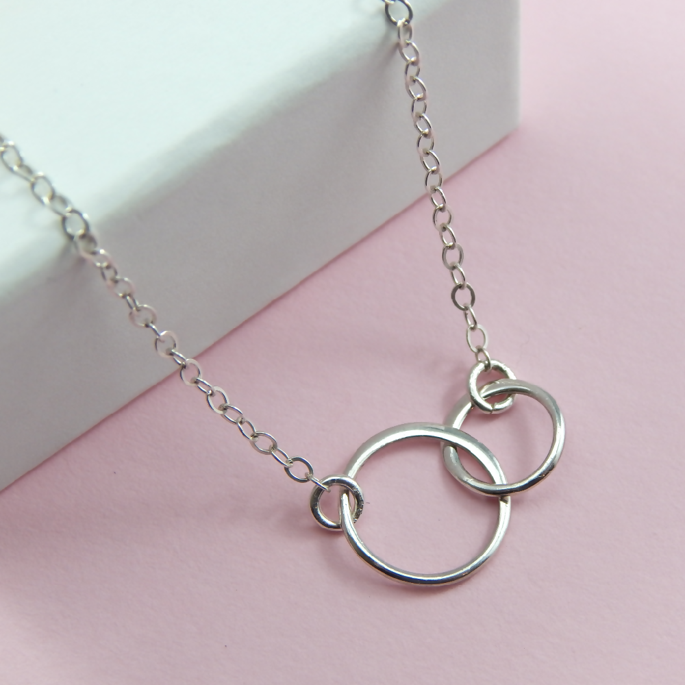 Gift For Mother Linked Sterling Silver Circle Necklace