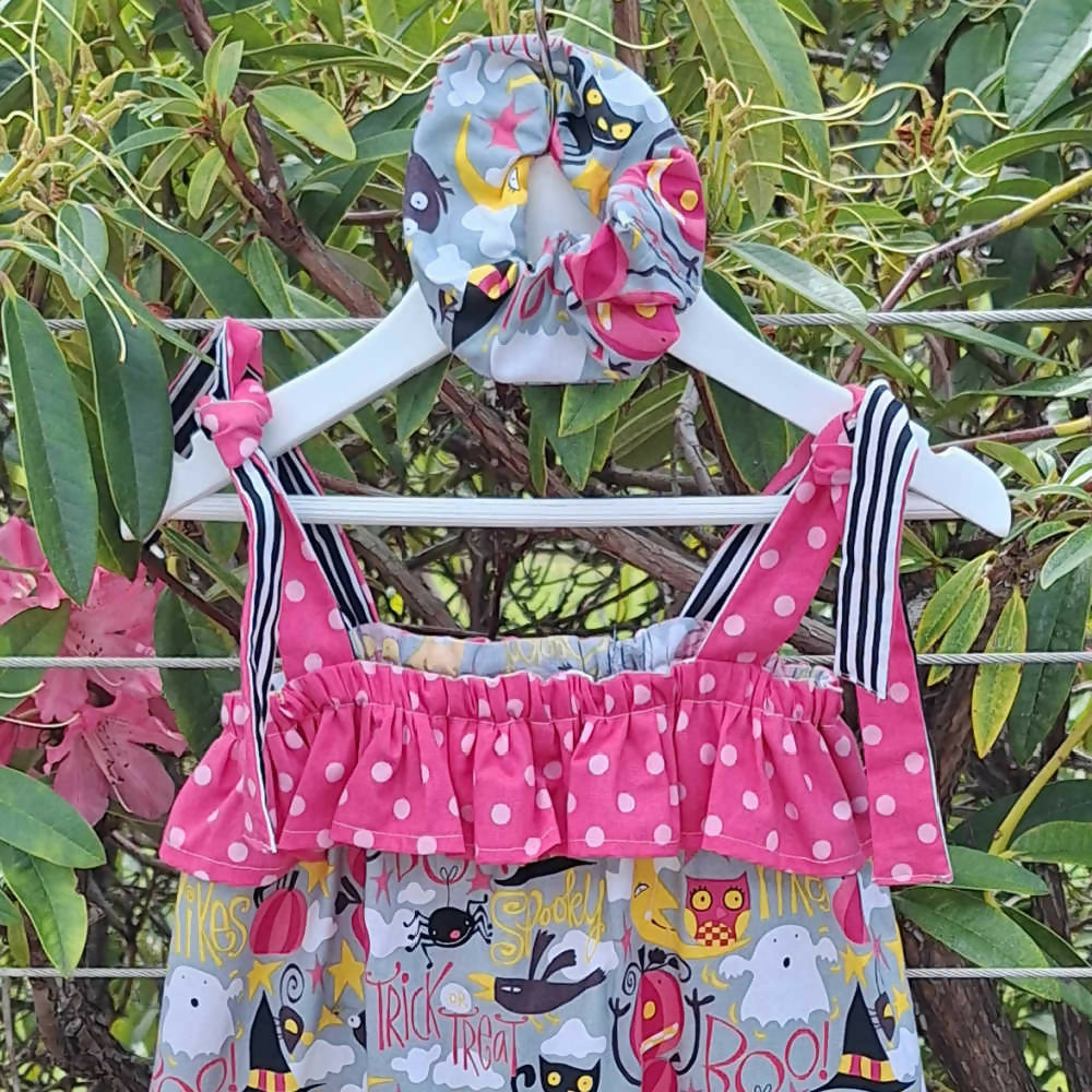 Girls Halloween Print Dress and Scrunchie Set | Size 6